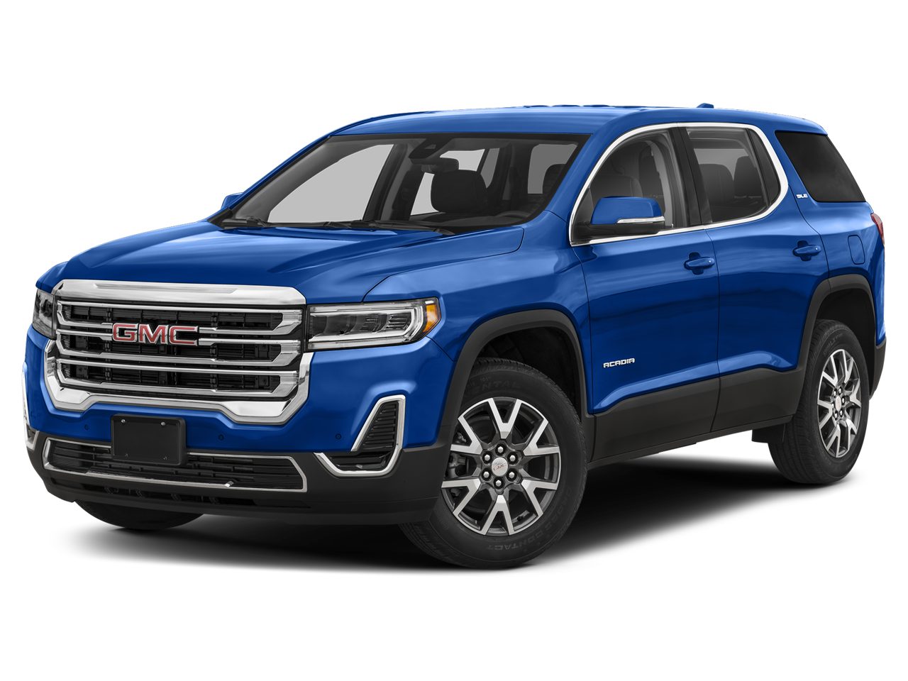 2023 GMC Acadia SLE in Ultra Blue Metallic — front three-quarter view