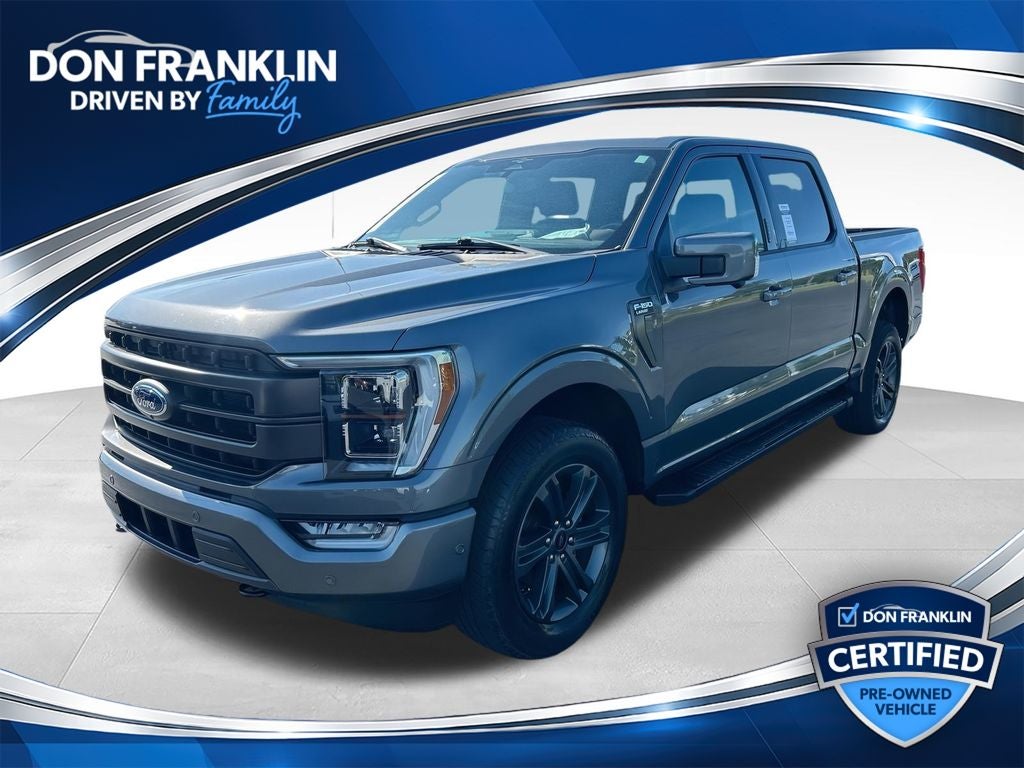 2023 Ford F-150 Lariat in Gray Metallic — front three-quarter view